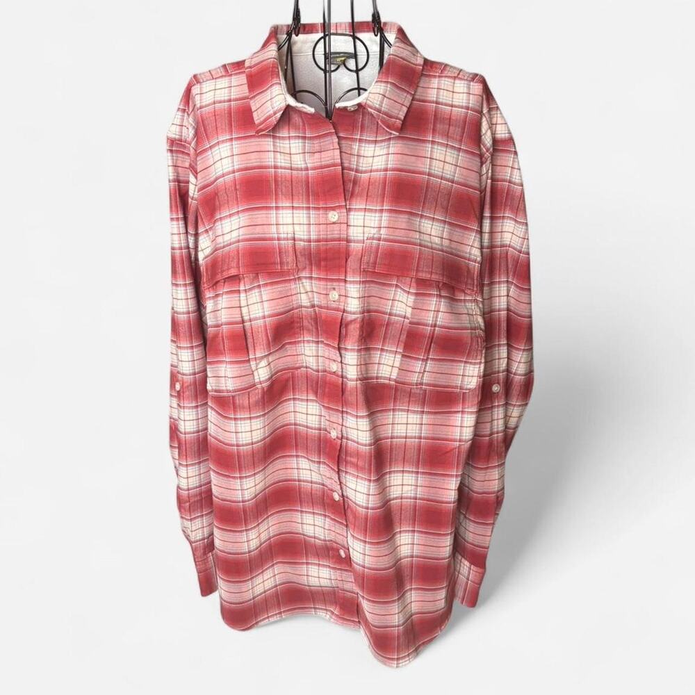 Eddie Bauer Women’s 3X Fleece Lined Plaid Flannel Shirt Red/White Shacket